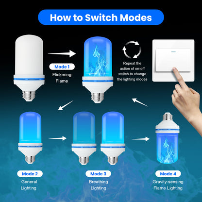Catgood Blue LED Flame Bulbs, 4 Modes Flickering Fire Light, E26 Base for Halloween & Outdoor Decor, 4 Pack