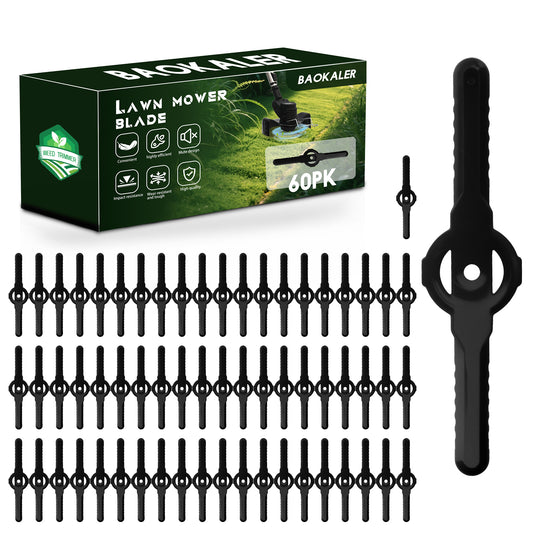 BAOKALER 60 PCS String Trimmer Head Blades Replace, Plastic Weed Trimmer Blades, Weed Wacker Replacement Blades, Machine Trimming Blades, Universal for Mainstream Cordless Grass Trimmer, Black