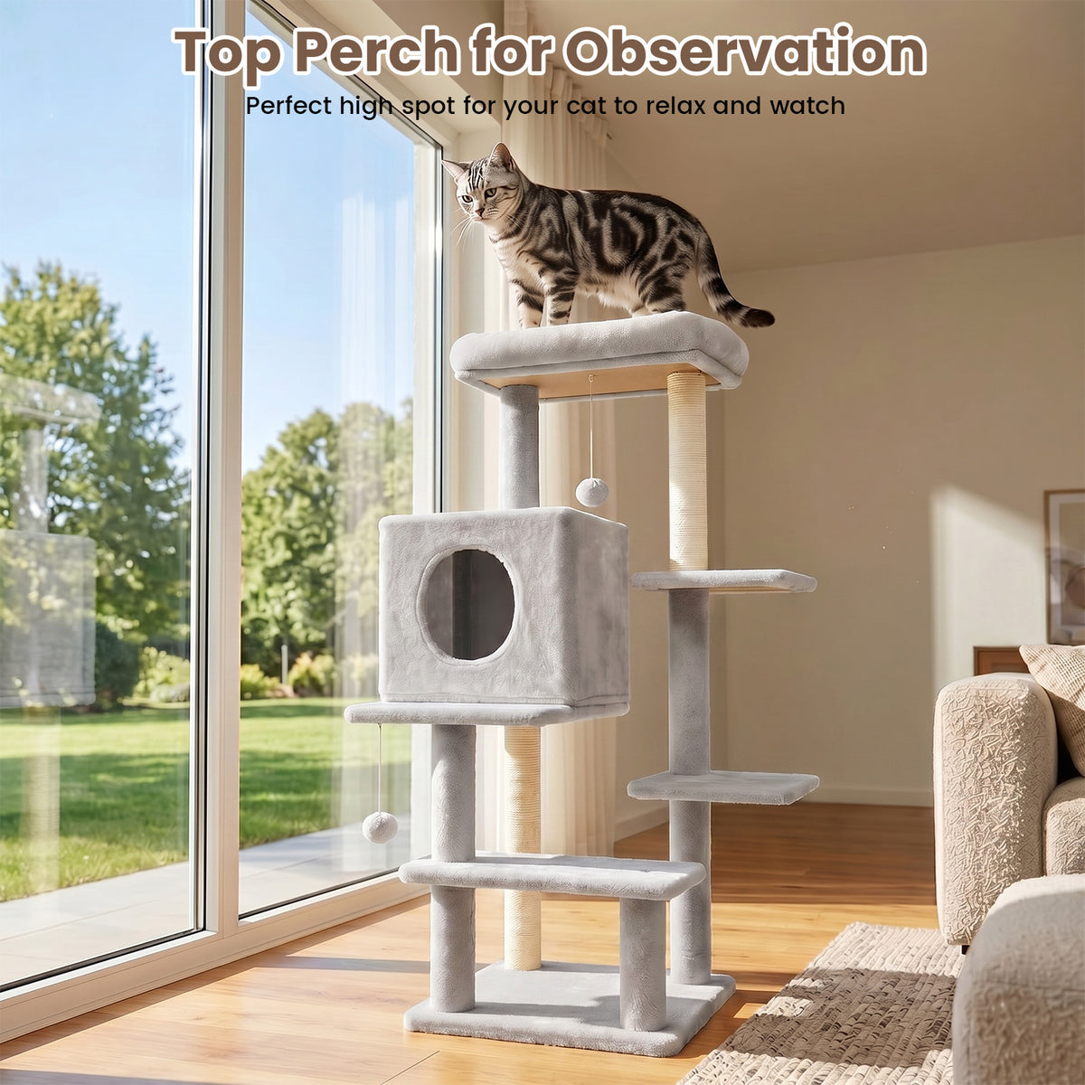Sturdy Cat Tree: 40-Inch Indoor Cat Tower with Steps for Easy Climbing, Hiding Caves, Scratching Posts & Toys, Perfect for Big Cats