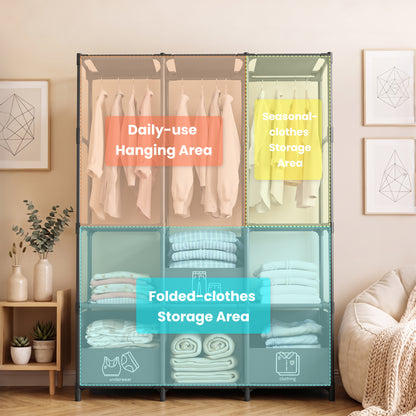 Portable Closet, Non-Woven Fabric Portable Closet Organizers and Storage, Clothes Storage with 3 Storage Drawers, Wardrobe Closet for Bedroom and Living Room, Black