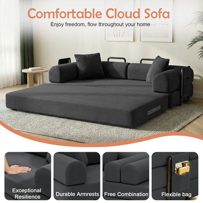 CATGOOD Sectional Couch for Living Room, Convertible Sofa Bed with Soft Corduroy, 78 Inch Modular Futon Couch Free Assembly, Gray