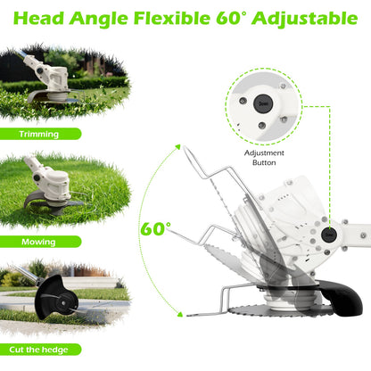 Weed Eaters, Cordless Weed Trimmer with Wheels, 2Pcs 4000mAh Batteries, Adjustable Length, 650W Grass Trimmer/Edger/Brush Cutter for Lawn Yard Garden Maintaining (White)