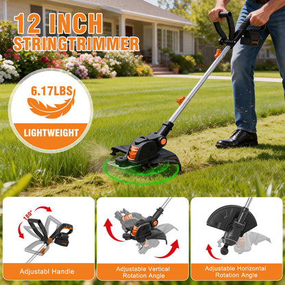 CATGOOD 4AH Cordless String Trimmer, 12" Weed Wacker Cordless with Fast Charger, 2 in 1 Lawn Mower and Weed Trimmer