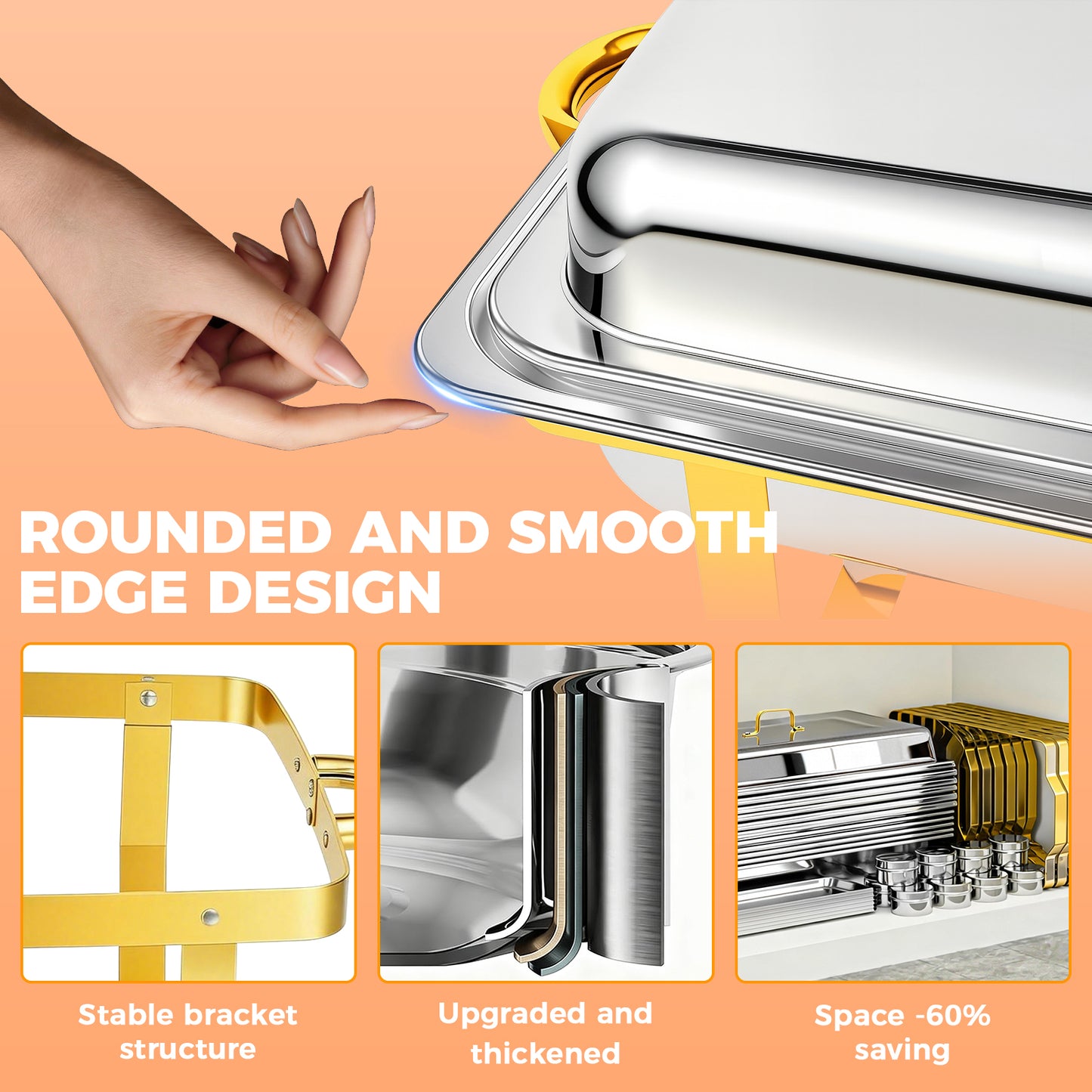 4PK Baokaler 9QT Chafing Dish Buffet Set,High Grade Food Warmer,Elegant Gold & Silver Chafing Dish for Parties, Buffet Server Food Warmer Gathering, Wedding, Event, Catering
