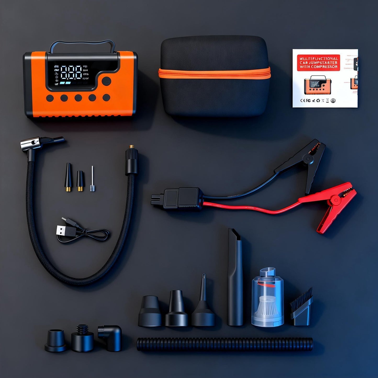 Portable Car Jump Starter with Air Compressor, 8-in-1 Car Battery Chargers with Cordless Handheld Vacuum (8.0L Gas & 6.0L Diesel) Jumper Box with 150PSI Tire Inflator, 12V Battery Booster with Air Pump, Holiday Gifts