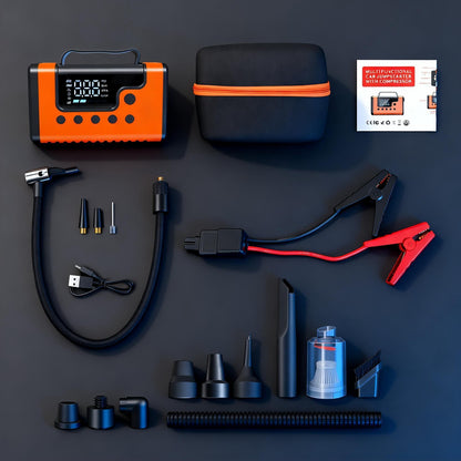 Portable Car Jump Starter with Air Compressor, 8-in-1 Car Battery Chargers with Cordless Handheld Vacuum (8.0L Gas&6.0L Diesel)Jumper Box with 150PSI Tire Inflator, 12V Battery Booster, Holiday Gifts