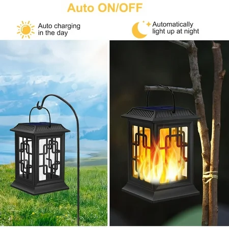 BAOKALER 2?Pack Solar Hanging Lanterns, Waterproof Solar Outdoor LED Flickering Flame Lights for Garden, Patio, Pathway, Deck & Yard