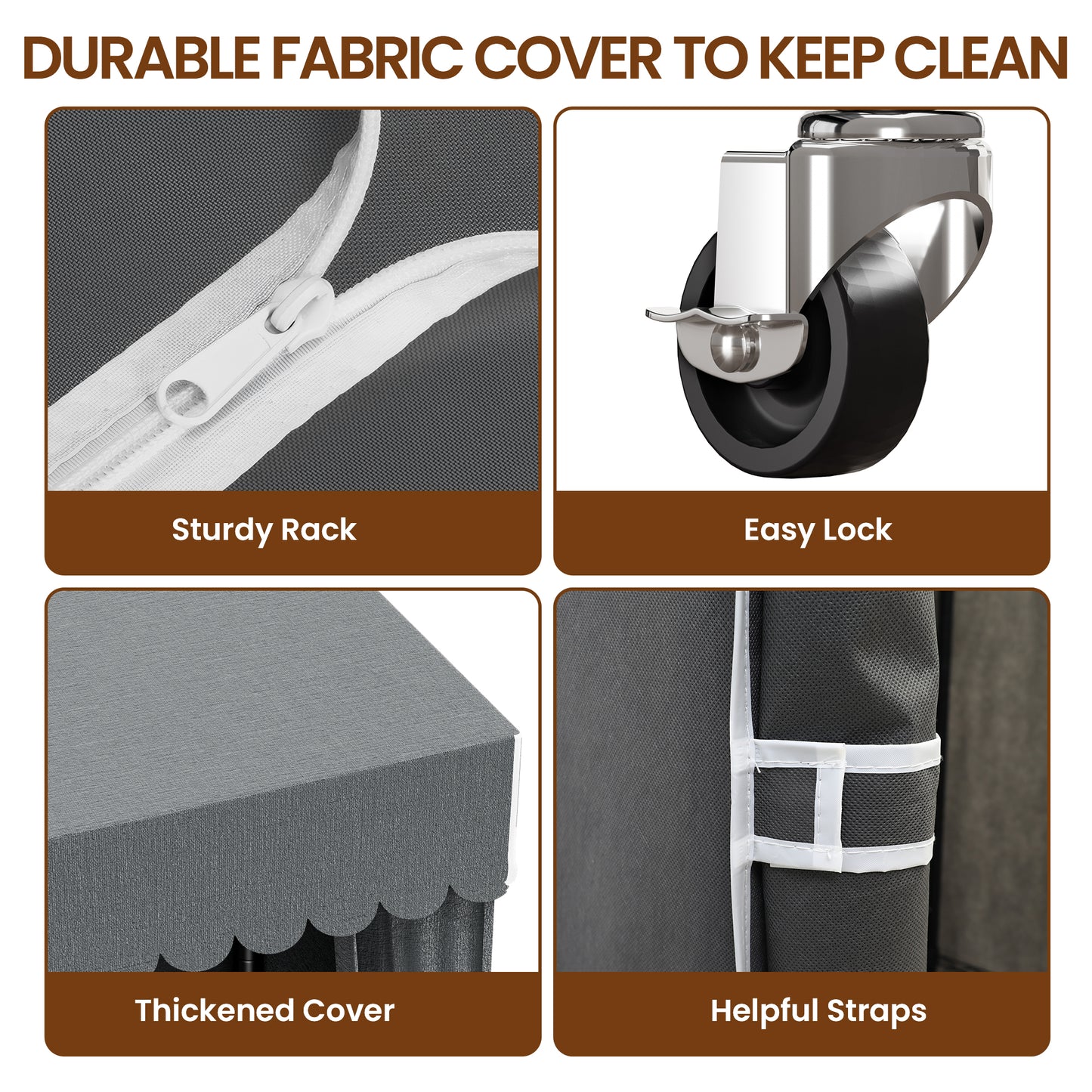 Heavy Duty Garment Rack with Gray Cover, Rolling Clothes Rack for Hanging Clothes, Freestanding Clothing Rack with 2-Tier Storage Shelf Wheels Hanging Rod Dust Cover, 35.4"x17"x72.4", Black