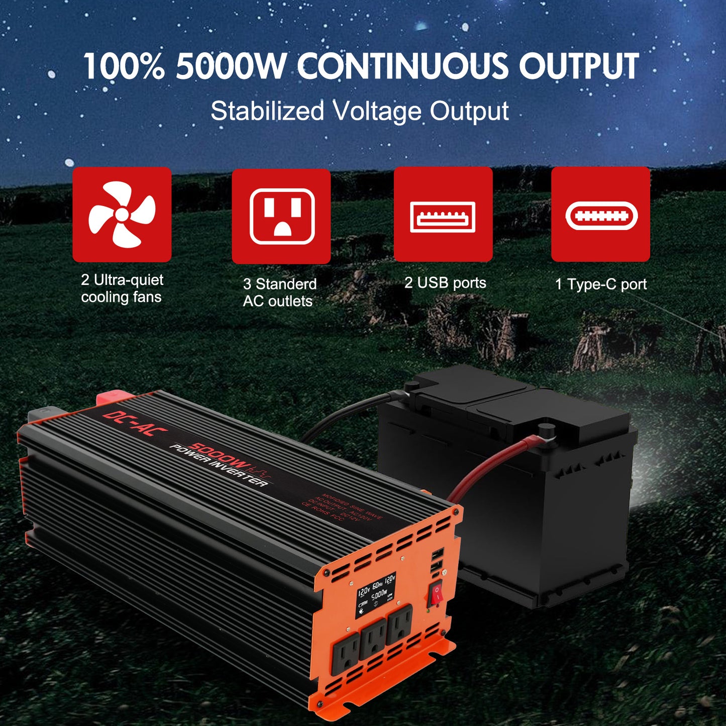 5000 Watt Power Inverter 12V DC to 110V/120V AC Converter Car Inverter with LCD Display