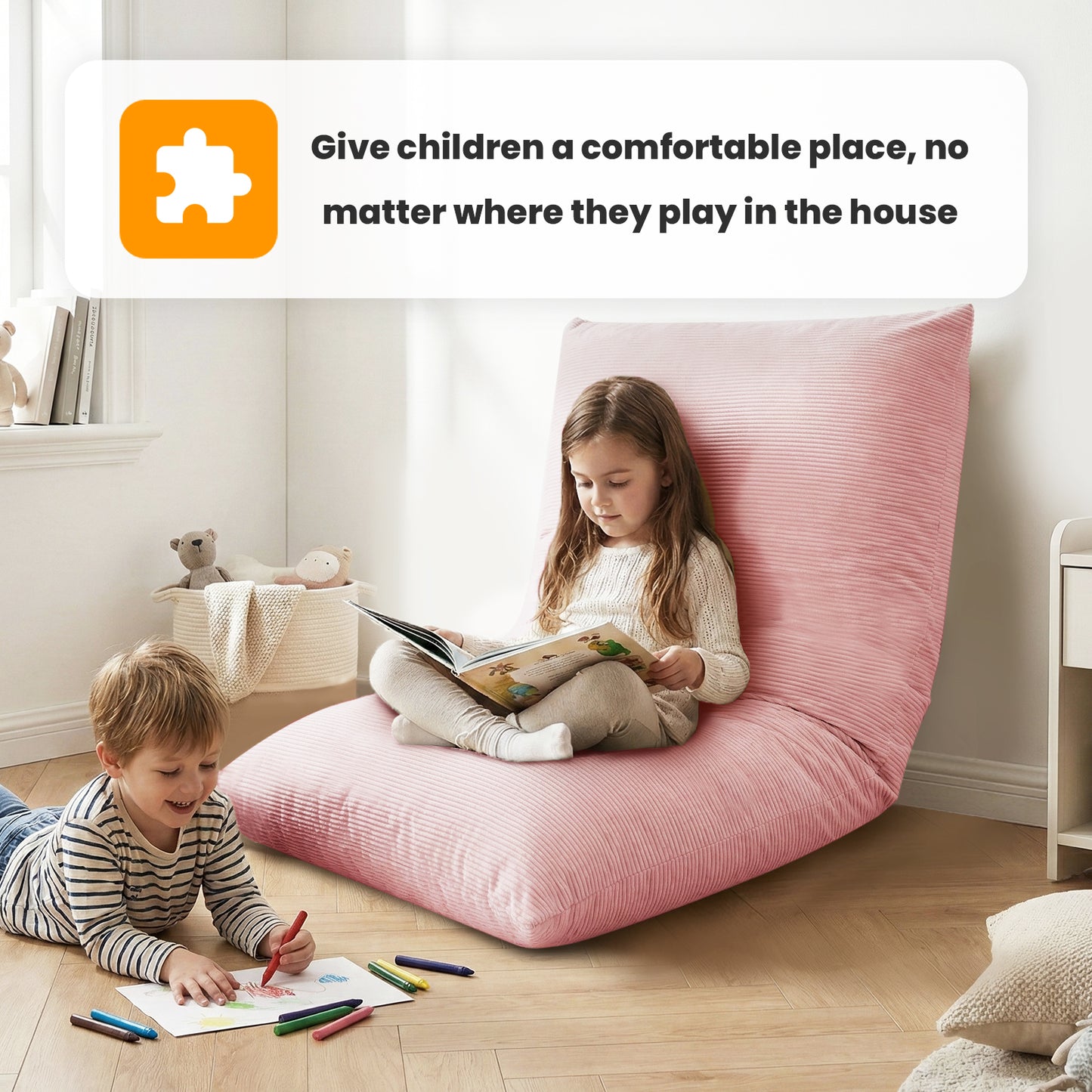CATGOOD 3-in-1 Bean Bag Chair for Kids Adults, Convertible kids chair with Skin Friendly Fabric for Living Room, Bedroom, Pink