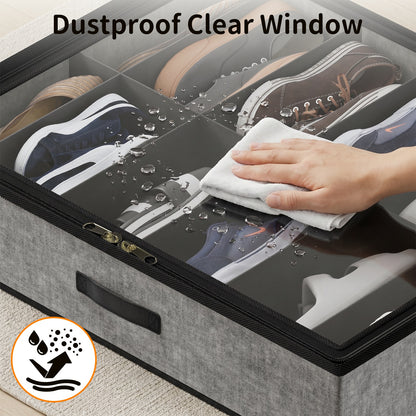 Under Bed Shoe Storage Organizer, 2 Pack Foldable Underbed Shoes Containers with Handle,Shoe Rack Organizer Total Fits 24 Pairs of Shoes, Gray