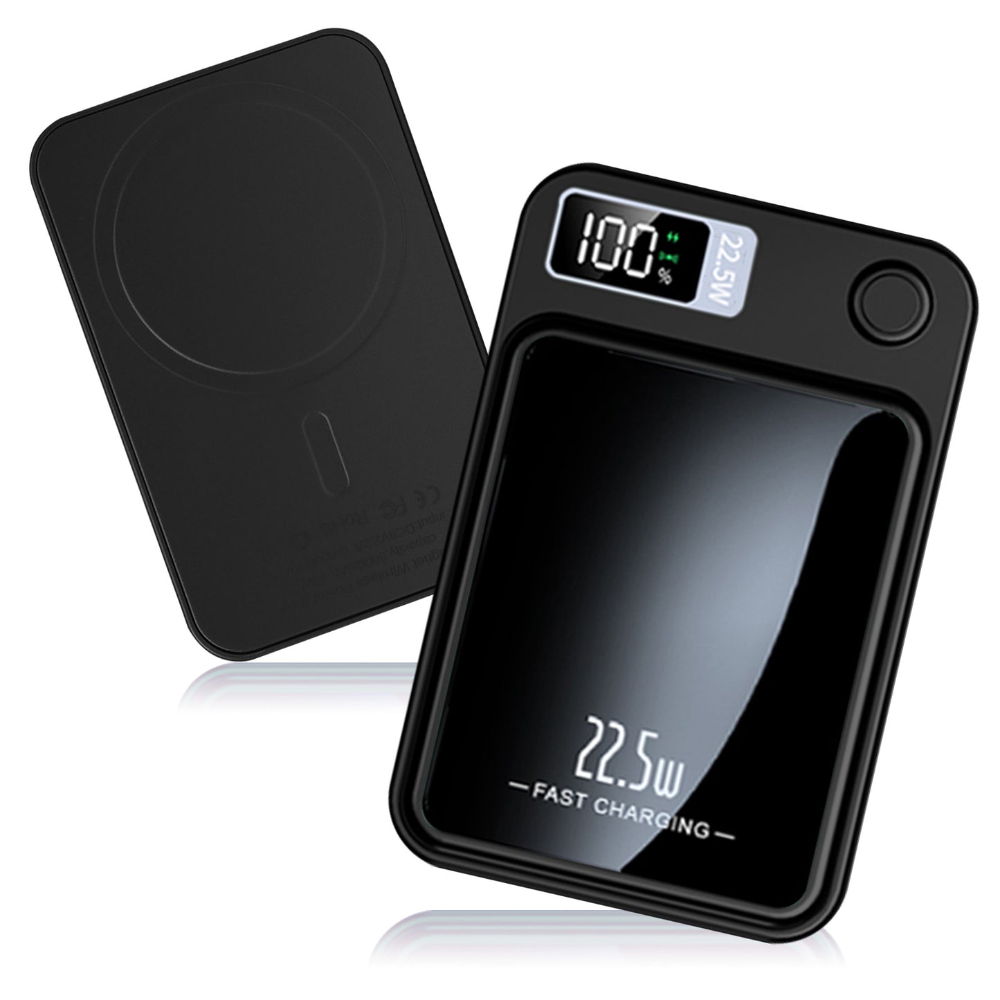 10000mAh Portable Charger with LED Power Display, 22.5W Fast Charging Phone Battery Bank, 2-in-1 Wireless Magnetic Power Bank, Suitable for Outdoor Travel Emergency Backup Battery Pack, Black