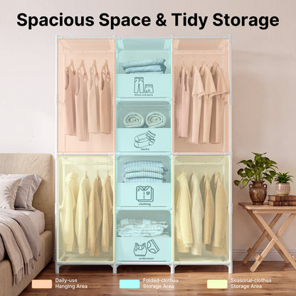 Portable Closet, Wardrobe Closet for Hanging Clothes with 4 Storage Drawers, Freestanding Closet Organizers and Storage for Bedroom, White