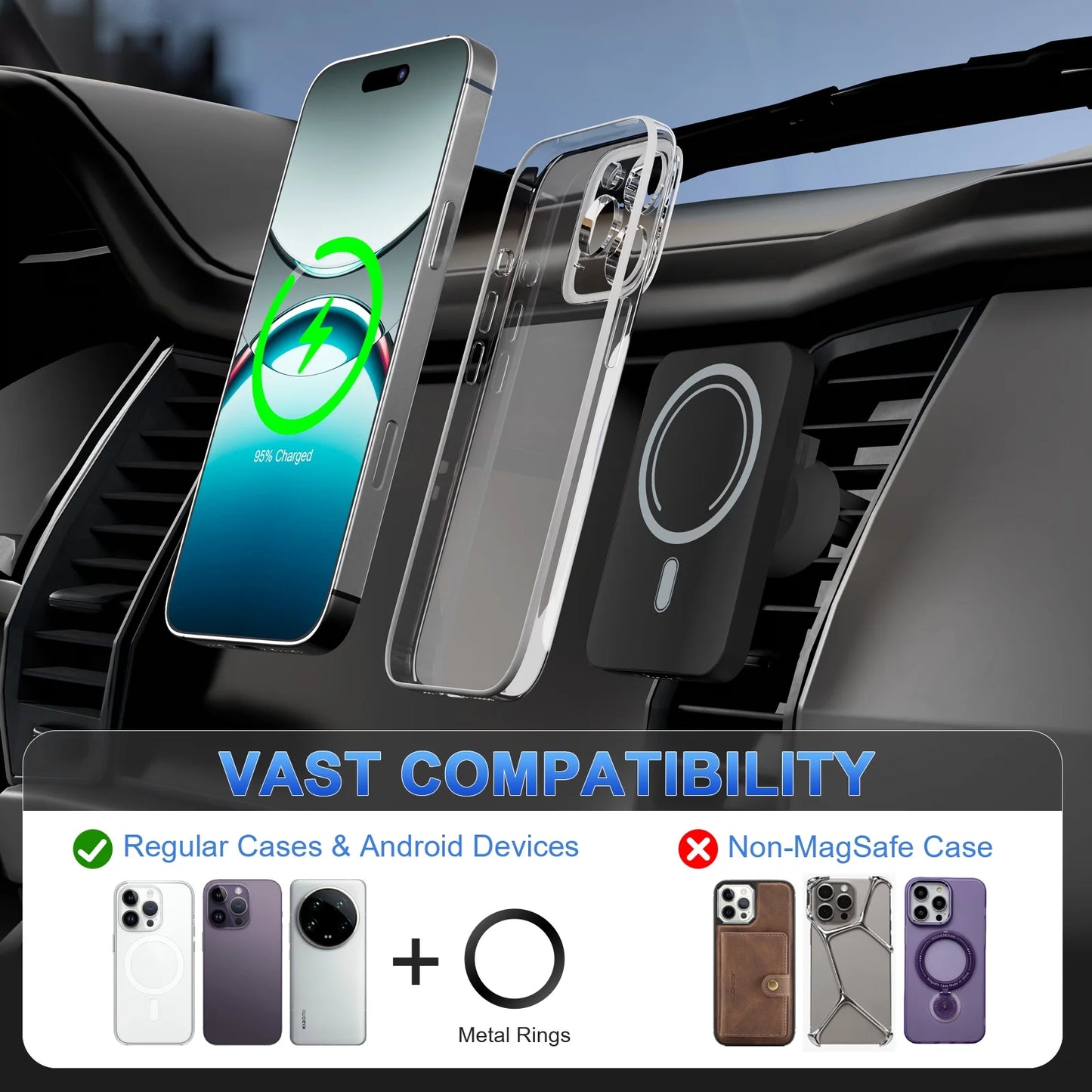 Magnet Wireless Car Charger 15W Phone Holder Car Air Vent Fast Charging Pad For Magsafe iPhone 17 16 15 14 13 12