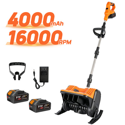BAOKALER 21V Cordless Snow Shovel, 13 inch Electric Snow Blower with 2 x 4.0Ah Batteries and Ski Wheels for Driveways & Sidewalks