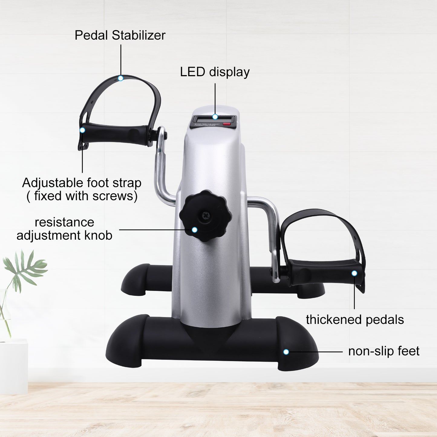 Mini Exercise Bike, Under Desk Bike Pedal Exerciser porable Foot Cycle Arm & Leg Peddler Machine with LCD Screen Displays,Silver