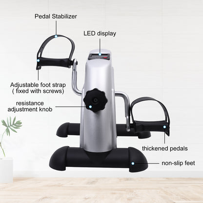 Mini Exercise Bike, Under Desk Bike Pedal Exerciser porable Foot Cycle Arm & Leg Peddler Machine with LCD Screen Displays,Silver