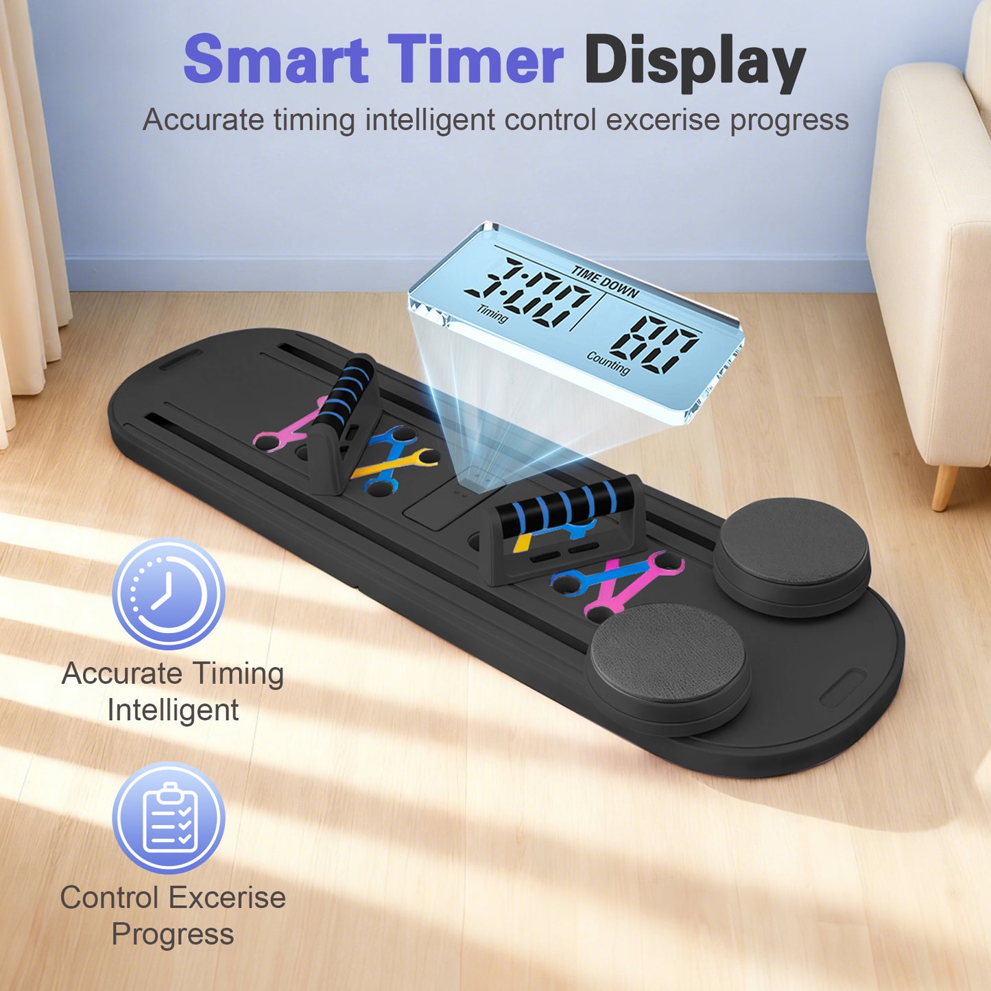 ALSO GO Pilates Board, Multifunctional Abdominal Board, Portable Pilates Machine with LED for Home, Sliding Workout Equipment with Knee Protected, Black
