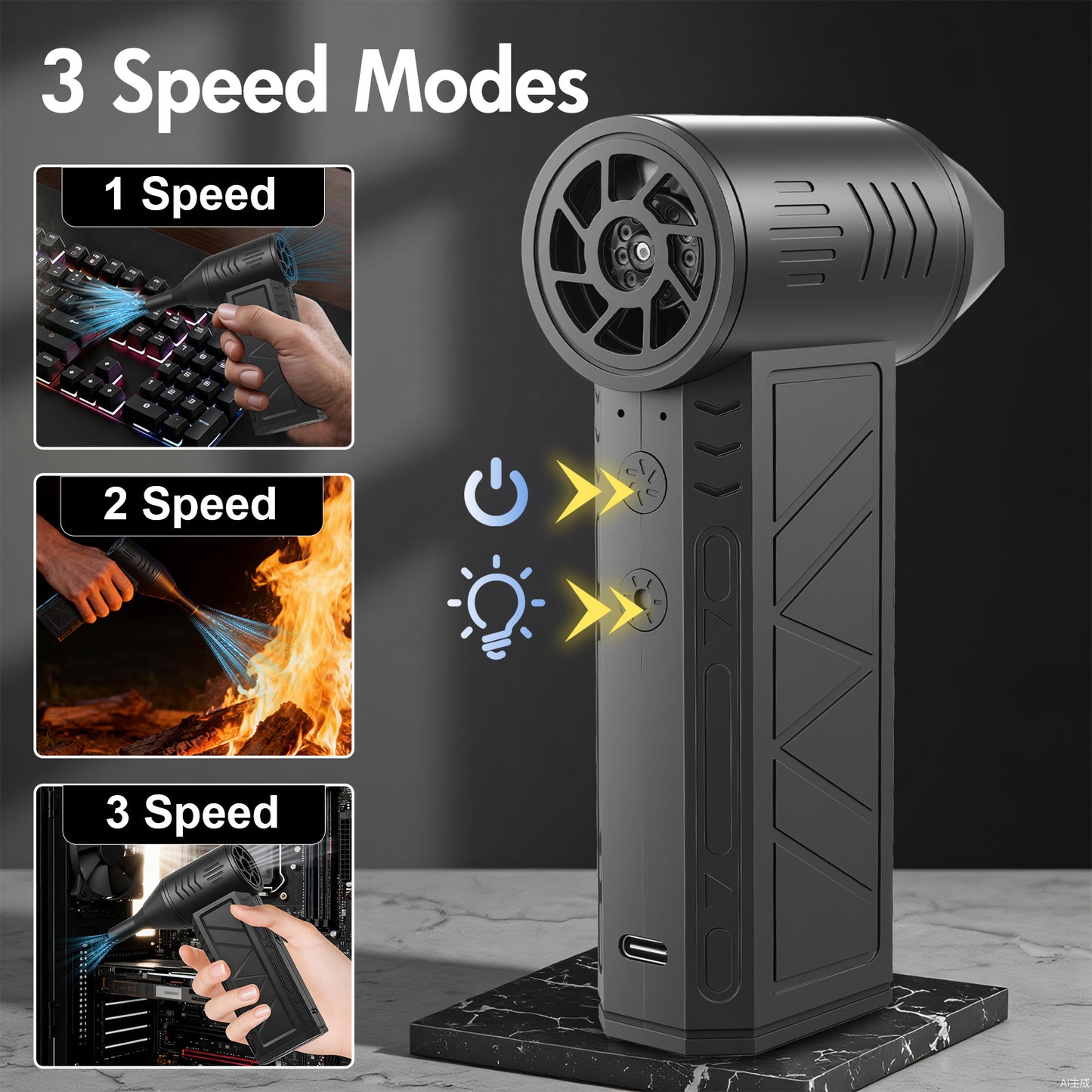 Compressed Air Duster, 180000RPM 3-Gear Adjustable Electric Air Duster with LED Display, Rechargeable Cordless Air Blower with Fast Charging for Computer, Keyboard, House, Outdoor and Car