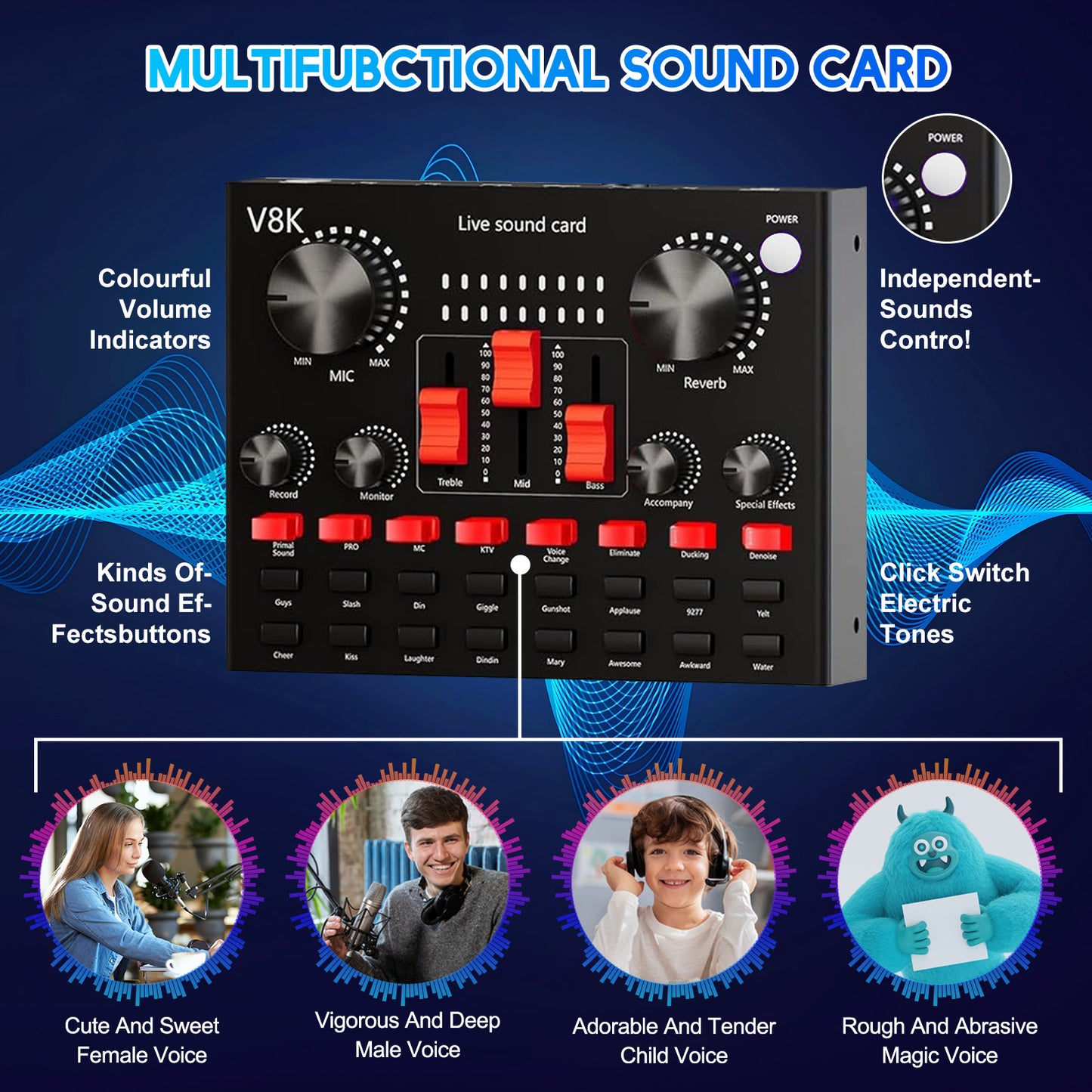 Podcast Equipment Bundle, 2 Audio Interface with BM800 Microphone, Perfect for Live Streaming, Singing