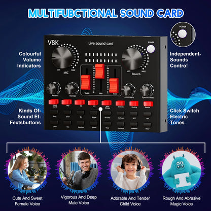Podcast Equipment Bundle, 2 Audio Interface with BM800 Microphone, Perfect for Live Streaming, Singing