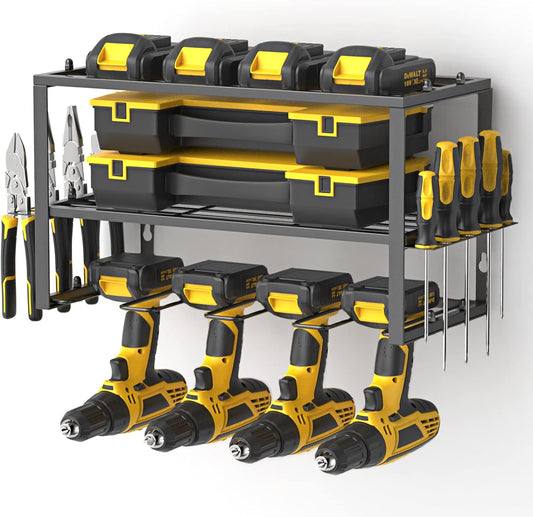 ALSO GO Power Tool Organizer, 3 Layers Storage Rack with 4 Drill Holders, Garage Storage Shelving Wall Mounted, Floating Tool Shelf Wall Mounted
