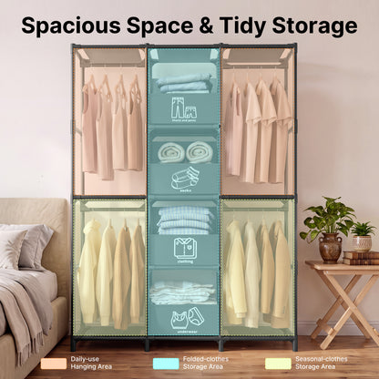Portable Closet, Wardrobe Closet for Hanging Clothes with 4 Storage Drawers, Freestanding Closet Organizers and Storage for Bedroom, Black