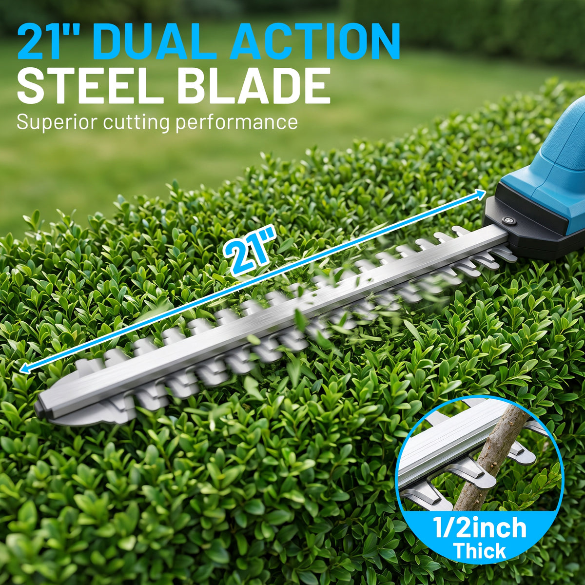 BAOKALER 21 inch Cordless Pole Hedge Trimmer, 21V Pole Hedge Trimmer with 2¡Á4.0Ah Batteries, 7Ft Telescoping Shaft, 90¡ãAdjustable Head and LED Display for Tree & Shrubs Pruning