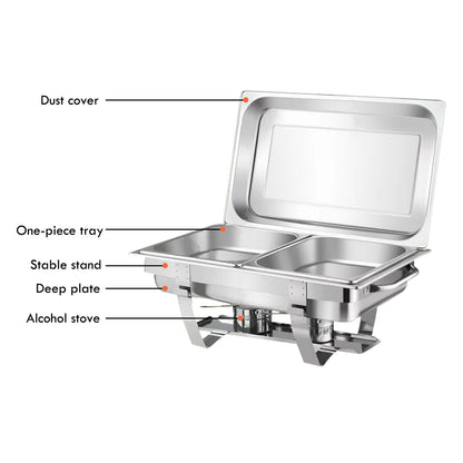 2Pack Chafing Dish Buffet Set, 8QT Buffet Servers and Warmers Chaffing Servers Stainless Steel with 2 Half Size Food Pans, Rectangular Food Warmers for Parties Buffets