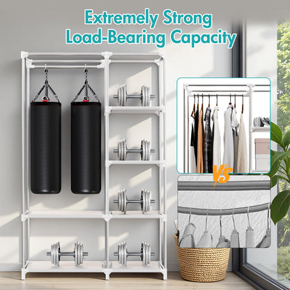 BAOKALER Portable Closet Clothes Garment Rack, Wardrobe Organizer with 6 Shelves & 1 Hanging Rod, 4 Side Pockets for Bedroom, Living Room, Cloakroom, Dorm, Apartment, Gray