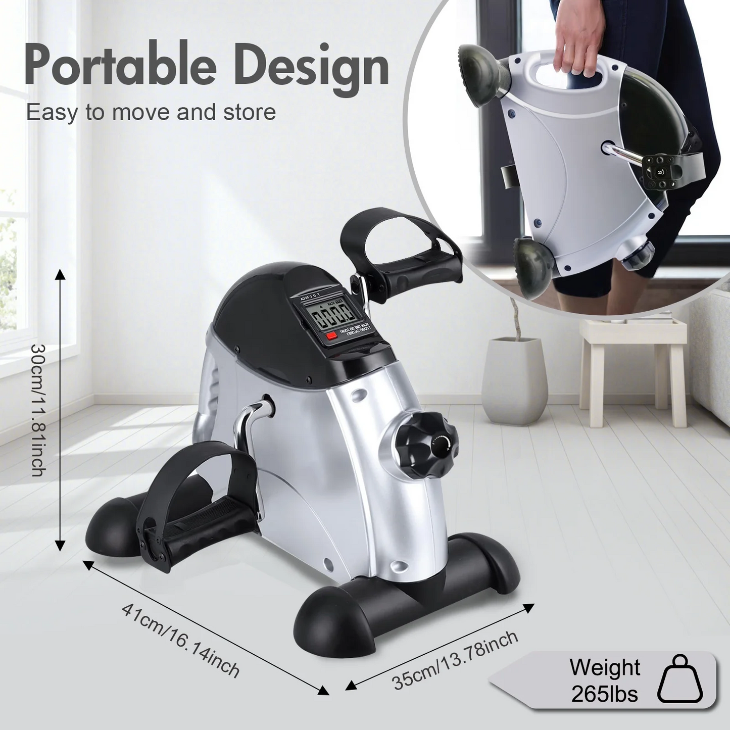 Under Desk Bike Pedal Exerciser, Mini Exercise Bike for Arm/Leg Exercise, Pedal Exerciser for Seniors with LCD Display