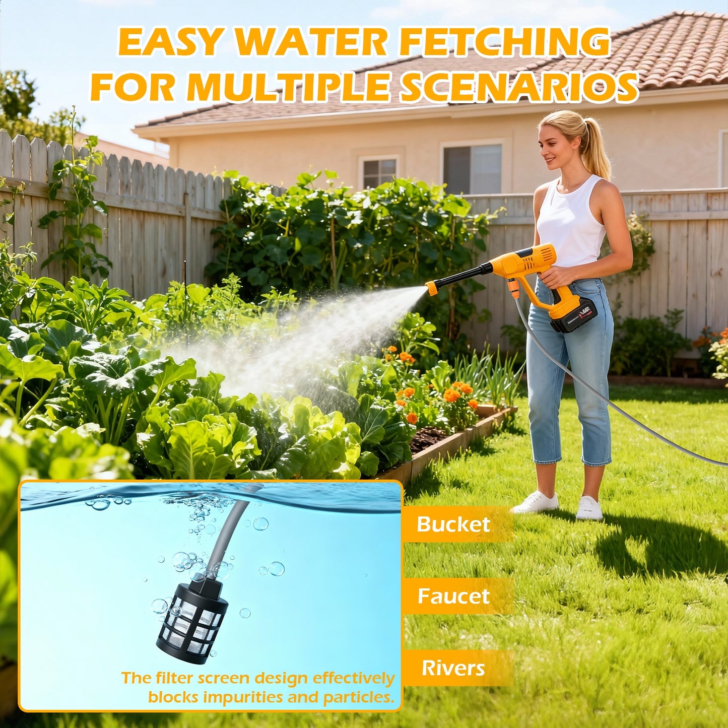 BAOKALER Cordless Pressure Washer, 900PSI 21V Portable Pressure Power Washer with Foam Cannon & 6-in-1 Nozzle,10-Speed Adjustment, for Car Washing, Patio, Garden, Driveway, Home Cleaning