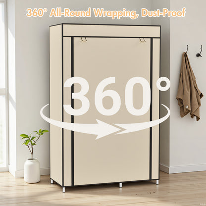 BAOKALER Wardrobe Closet Storage, Hanging Closet organizer, Clothes Rack with Cover, Tool-Free Assembly Clothes Storage for Home Bedroom Living Room, Beige