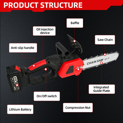 BAOKALER 12" Cordless Chainsaw, 950W Brushless Motor Battery Chain Saw with 2PCS 21V Rechargeable 3.0Ah Battery and Charger for Wood Cutting