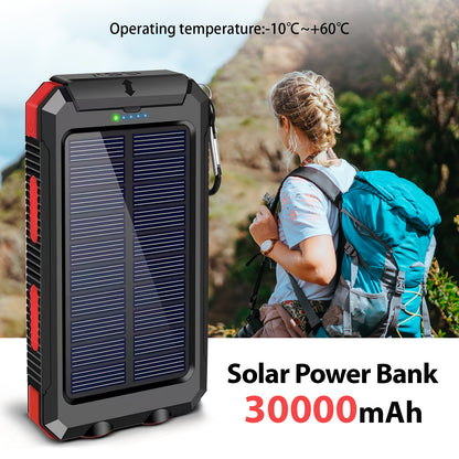 2PK BAOKALER 30000mAh Solar Charger for Cell Phone iPhone, Portable Solar Power Bank with Dual 5V USB Ports, 2 Led Light Flashlight, Compass Battery Pack for Outdoor Camping Hiking(Red)