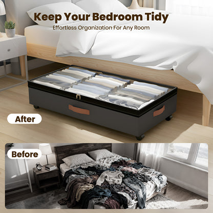 Under Bed Storage with Wheels, 2 Packs Large Underbed Organizer with Lid, 10'' Adjustable Height Shoes Containers Clothes Rolling Bin for Bedroom Dorm, Black