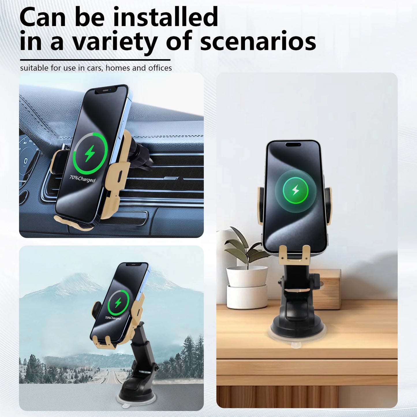 Wireless Car Charger, 15W Fast Charging Auto Clamping Phone Holders for Your Car Phone Mount for Car fit for iPhone 17 16 15 14 13 12 Pro Max 11 XR XS, Samsung Galaxy S25 Ultra S24 S23, Gold