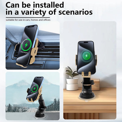 Wireless Car Charger, 15W Fast Charging Auto Clamping Phone Holders for Your Car Phone Mount for Car fit for iPhone 17 16 15 14 13 12 Pro Max 11 XR XS, Samsung Galaxy S25 Ultra S24 S23, Gold