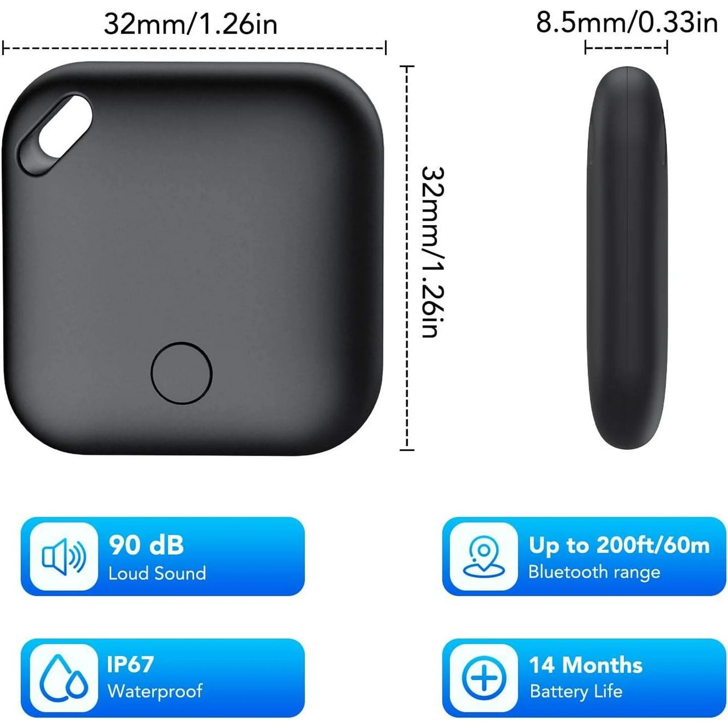 Bluetooth Tracker, Smart Air Tracker Tags,Key Finder and Item Locator Compatible with Apple Find My (iOS Only),Wireless Smart Tracker Tag for Keys/Luggage/Wallet,4-Pack,Black