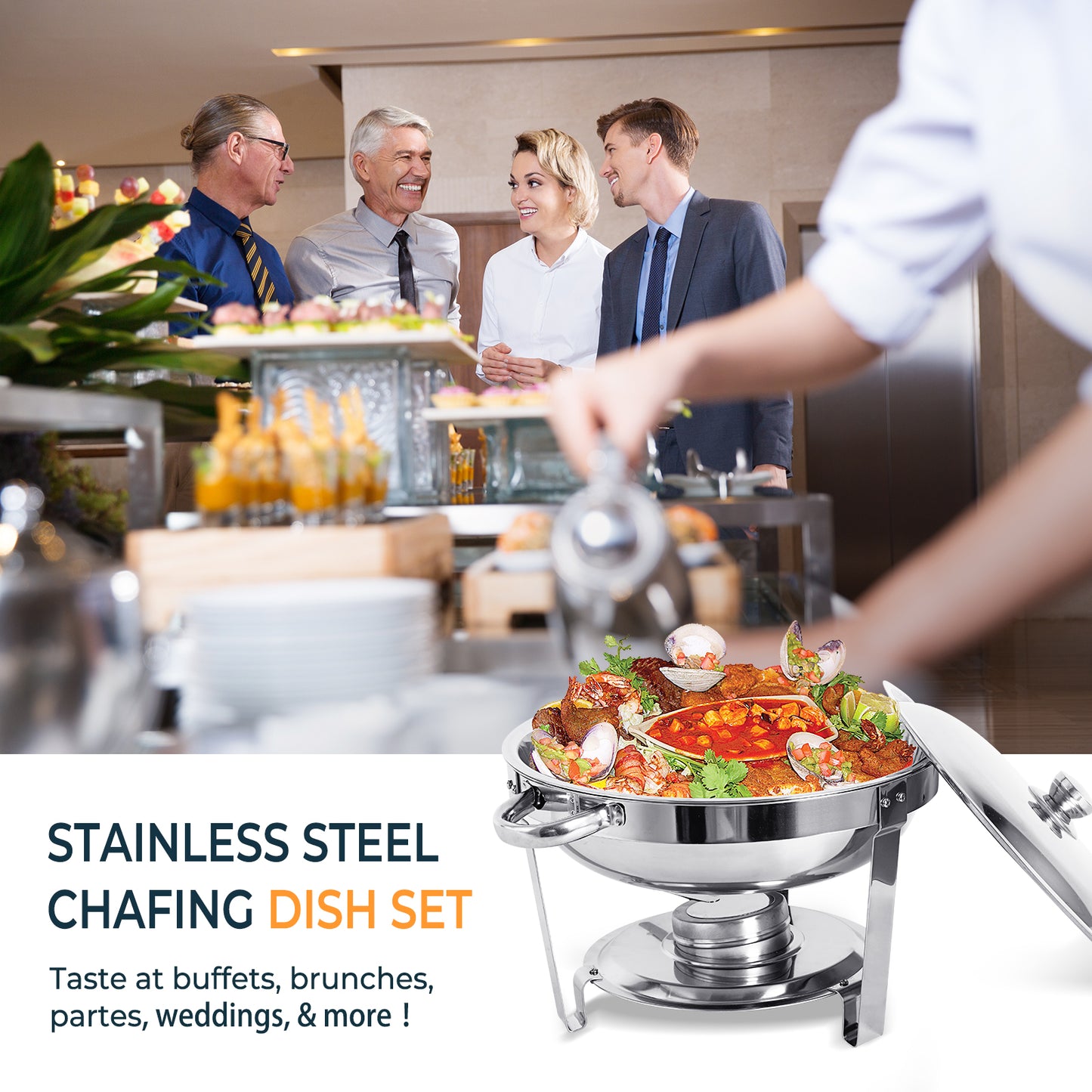 CATGOOD Chafing Dishes for Buffet, 5.3QT Buffet Server Food Warmer, Round Chafer and Buffet Warmer Sets, Chafing Dishes Stainless Steel for Home Parties,Catering Events, 2 Pack