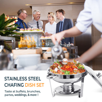 CATGOOD Chafing Dishes for Buffet, 5.3QT Buffet Server Food Warmer, Round Chafer and Buffet Warmer Sets, Chafing Dishes Stainless Steel for Home Parties,Catering Events, 2 Pack