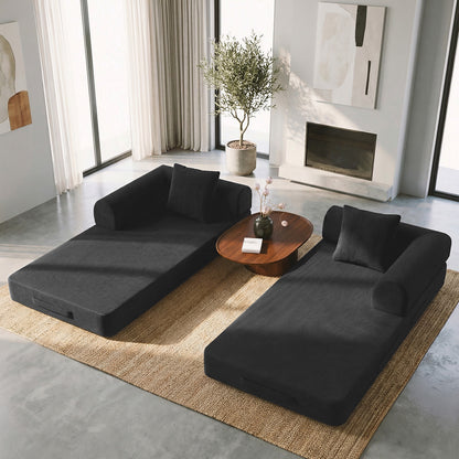 CATGOOD Sectional Couch for Living Room, Convertible Sofa Bed with Soft Corduroy, 78 Inch Modular Futon Couch Free Assembly, Black