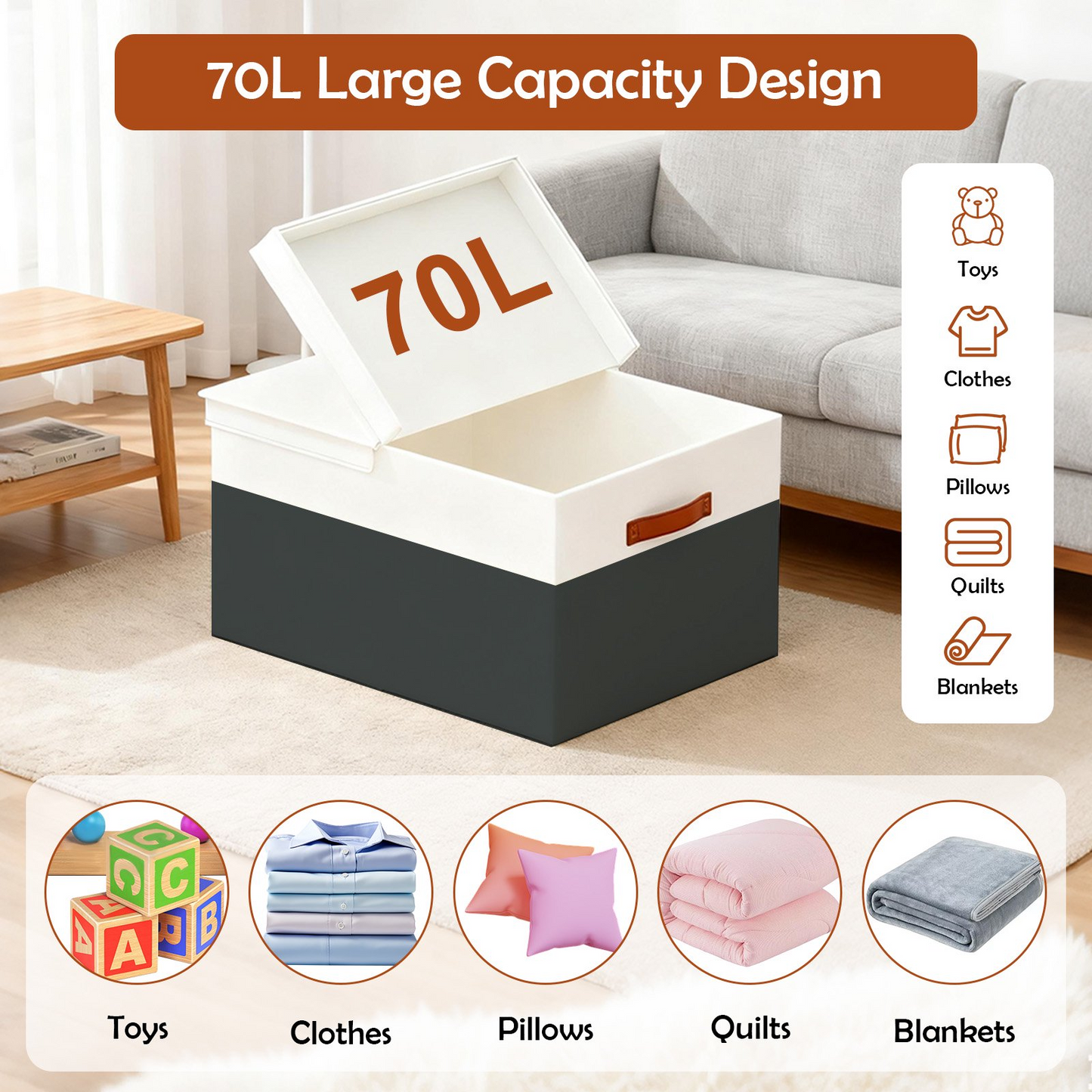 Storage Bins with Lids, 2 Pack Extra Large Blanket Storage Baskets with Lids, Closet Organizers Bins for Living Room, Nursery, Black and White