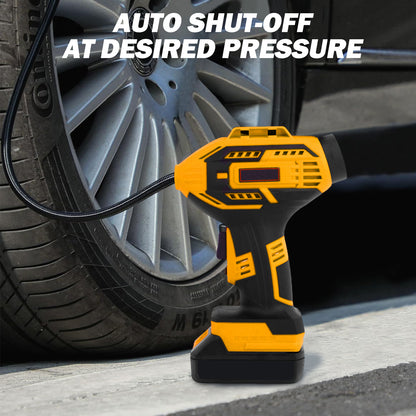 CATGOOD Cordless Tire Inflator, Handheld Air Compressor w/Digital Pressure Gauge, 150 Psi Air Pump for Car, Motorcycle, Bicycle, Balls, Yellow