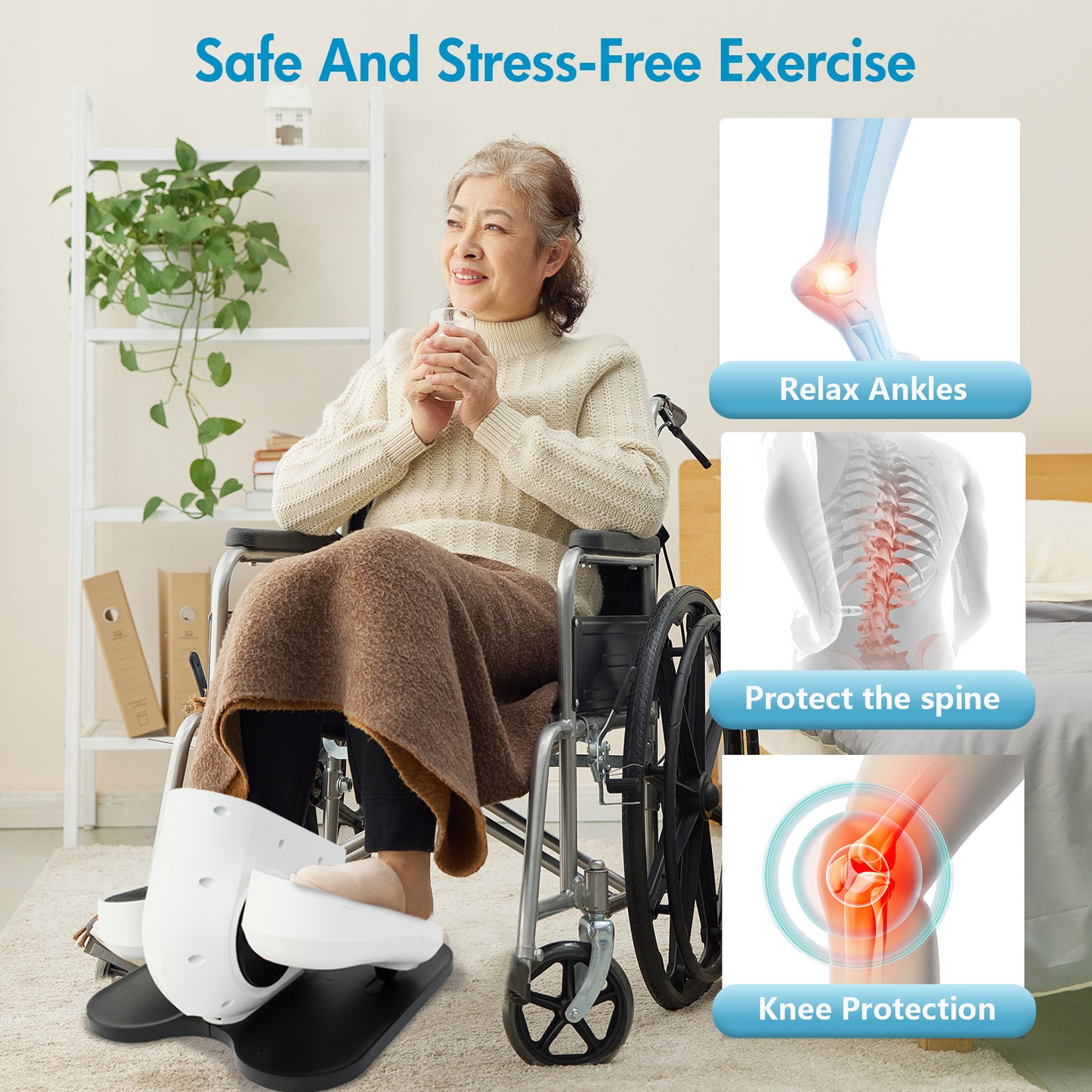 Under Desk Elliptical Machine, Fully Assembled Portable Leg Exerciser for Seniors and Adults, Quiet Electric Seated Pedal System with Remote Control and Non-Slip Straps