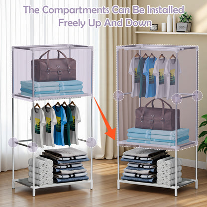 Wardrobe Closet Organizer with Hanging & Folding Sections, Clothing Rack Storage for Clothes, Dustproof Full-Cover Standing Closet for Bedroom, Apartment, Dorm, Navy Blue
