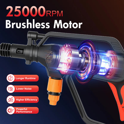BAOKALER Cordless Pressure Washer with Brushless Motor, 870PSI Portable Power Washer with 24V 6AH Battery, 6 in 1 Nozzle and Digital Display, Black
