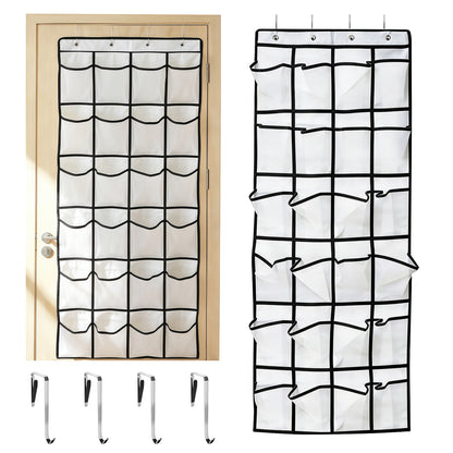 Over The Door Hanging Shoe Organizer, 24 Large Breathable Mesh Pockets, 2 Pack Hanging Shoe Storage Organizer, White