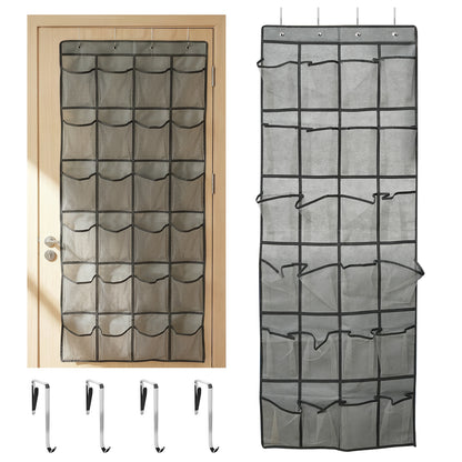 Over The Door Hanging Shoe Organizer, 24 Large Breathable Mesh Pockets, 2 Pack Hanging Shoe Storage Organizer, Gray