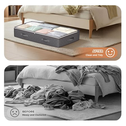 BAOKALER 6 Pack Foldable Underbed Storage Containers, 90L Storage Bins for Blankets, Clothing, Linens, Sweaters, Pillows, Comforters and Wrapping Paper, Dark Gray